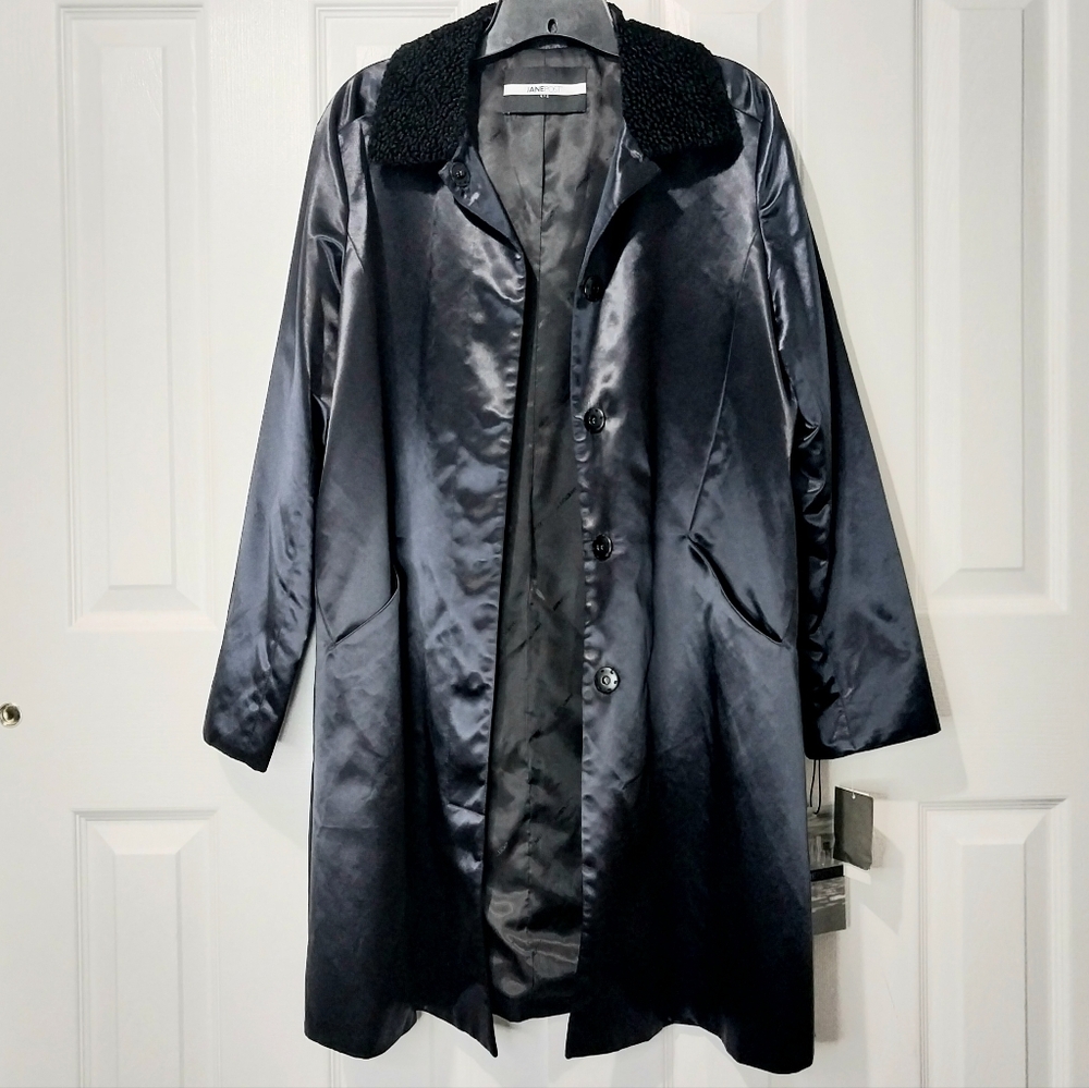 Jane Post NYC Satin Sherpa Longline‎ Jacket, NWT, Size S